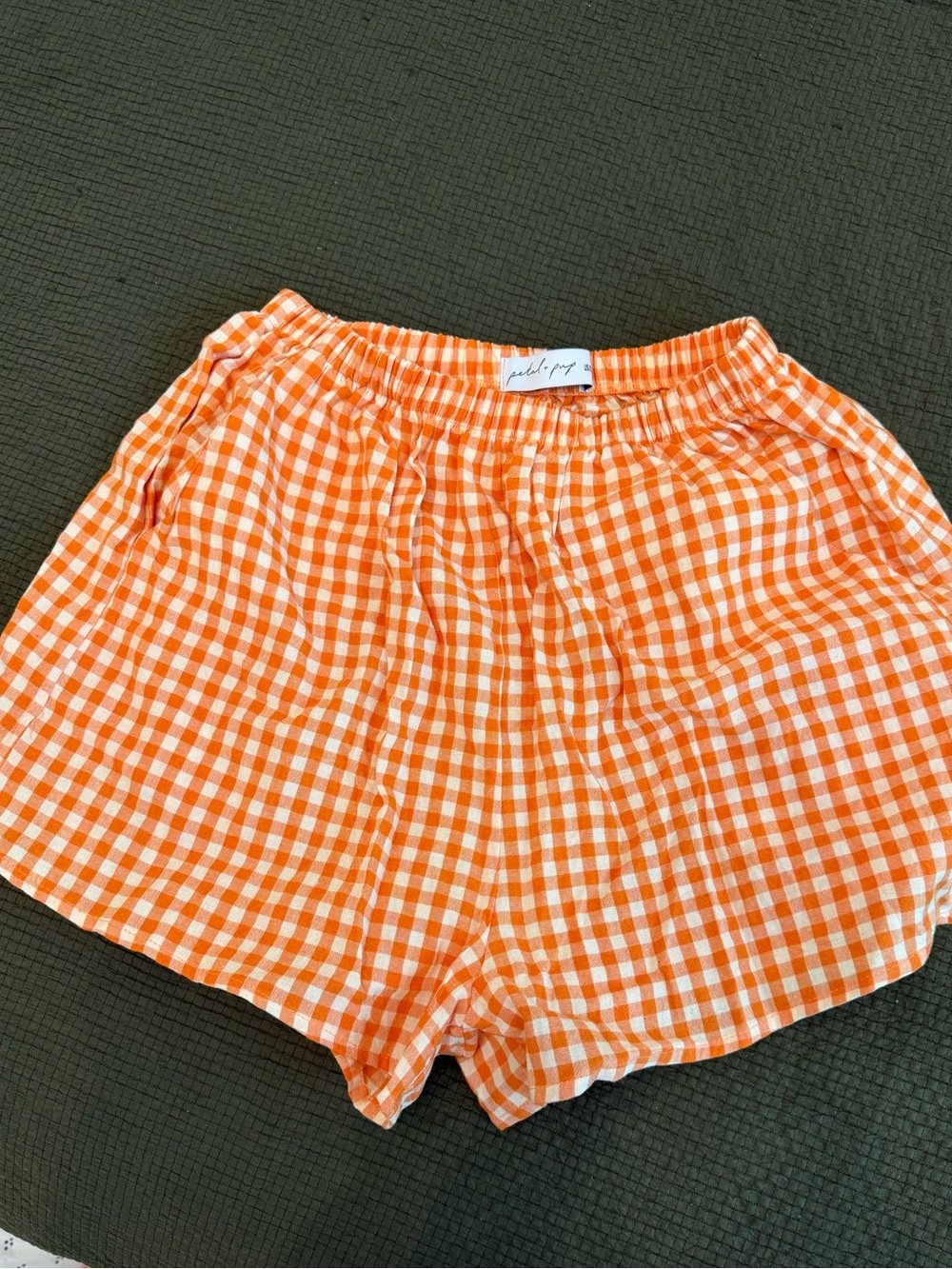 Petal & Pup Orange Gingham Linen Shorts